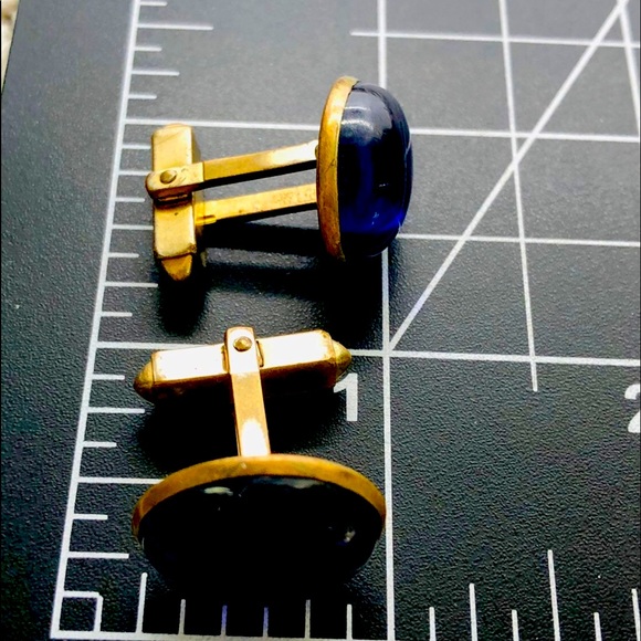 Vintage Designer Blue Glass men's cufflinks - Picture 3 of 10